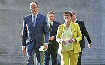 Friedrich Merz, Lars Klingbeil, Saskia Esken, Markus S&ouml;der am 08.03.2025, &uuml;ber dts Nachrichtenagentur