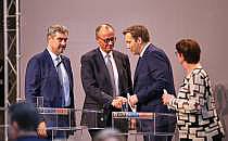 Söder, Merz, Klingbeil, Esken am 09.04.2025, über dts Nachrichtenagentur