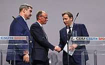 Markus Söder, Friedrich Merz, Lars Klingbeil am 09.04.2025, über dts Nachrichtenagentur