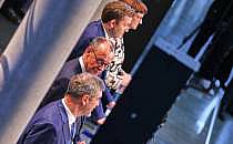 Söder, Merz, Klingbeil, Esken am 09.04.2025, über dts Nachrichtenagentur