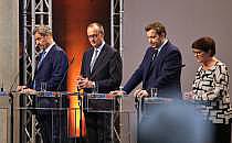 Söder, Merz, Klingbeil, Esken am 09.04.2025, über dts Nachrichtenagentur