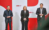 Tim Kl&uuml;ssendorf, B&auml;rbel Bas, Lars Klingbeil am 12.05.2025, &uuml;ber dts Nachrichtenagentur